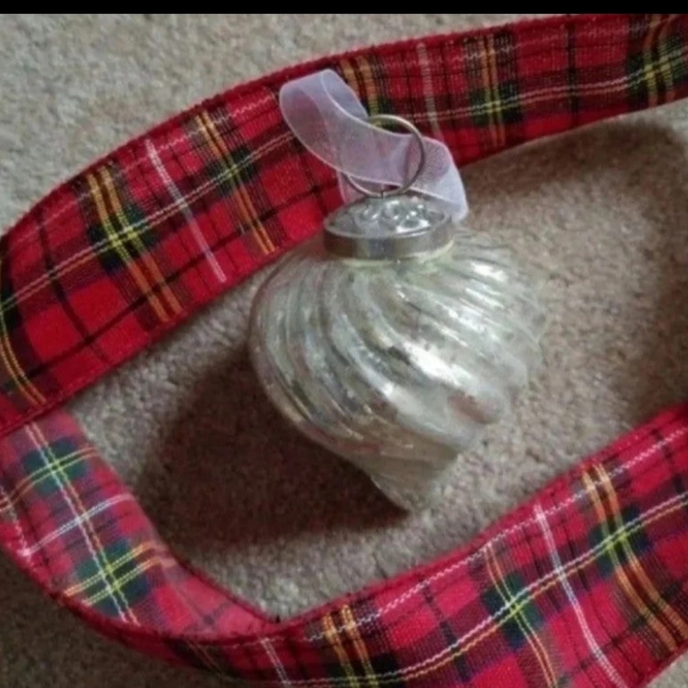 Glass Swirl Ornament with Red Plaid Ribbon